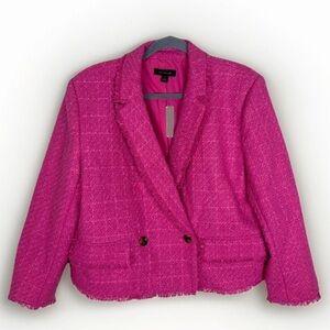 NWT Ann Taylor Pink Tweed Double Breasted Fringe Blazer Cropped Jacket Sz 16